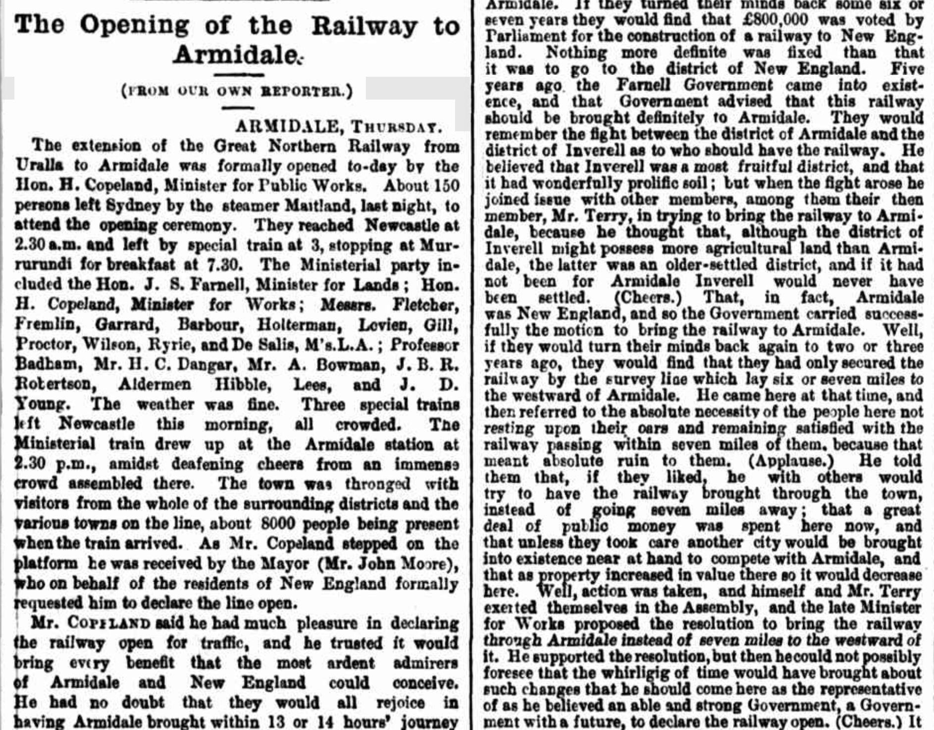Excerpt from The Sydney Mail newspaper, February 3, 1883
