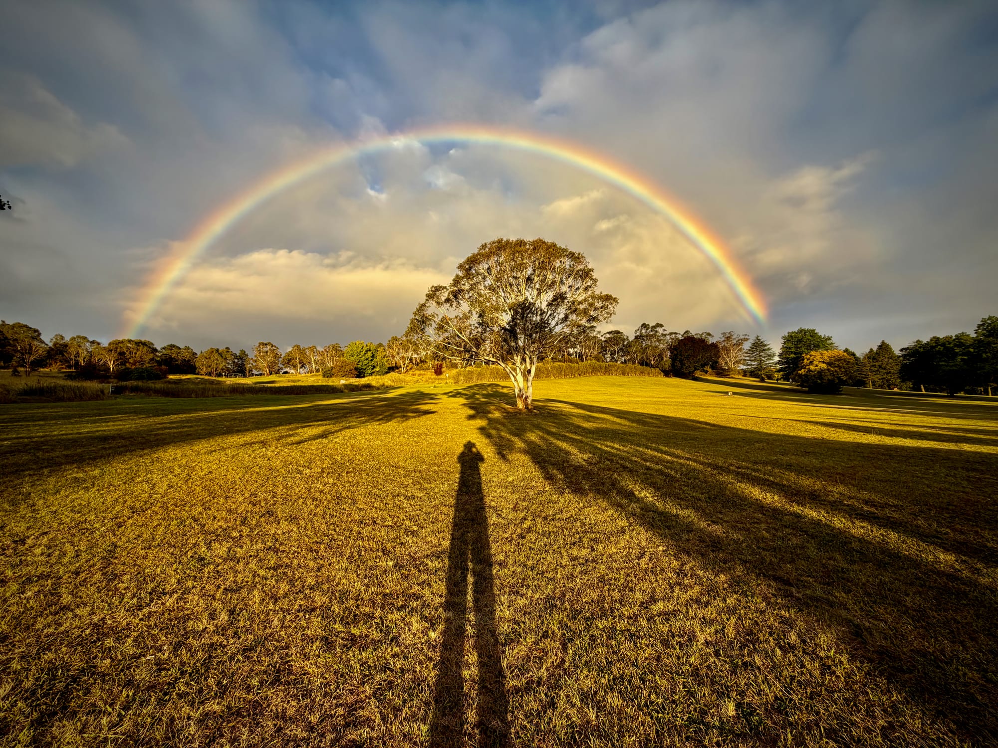 A rainbow appears over one of the parks in Armidale, NSW